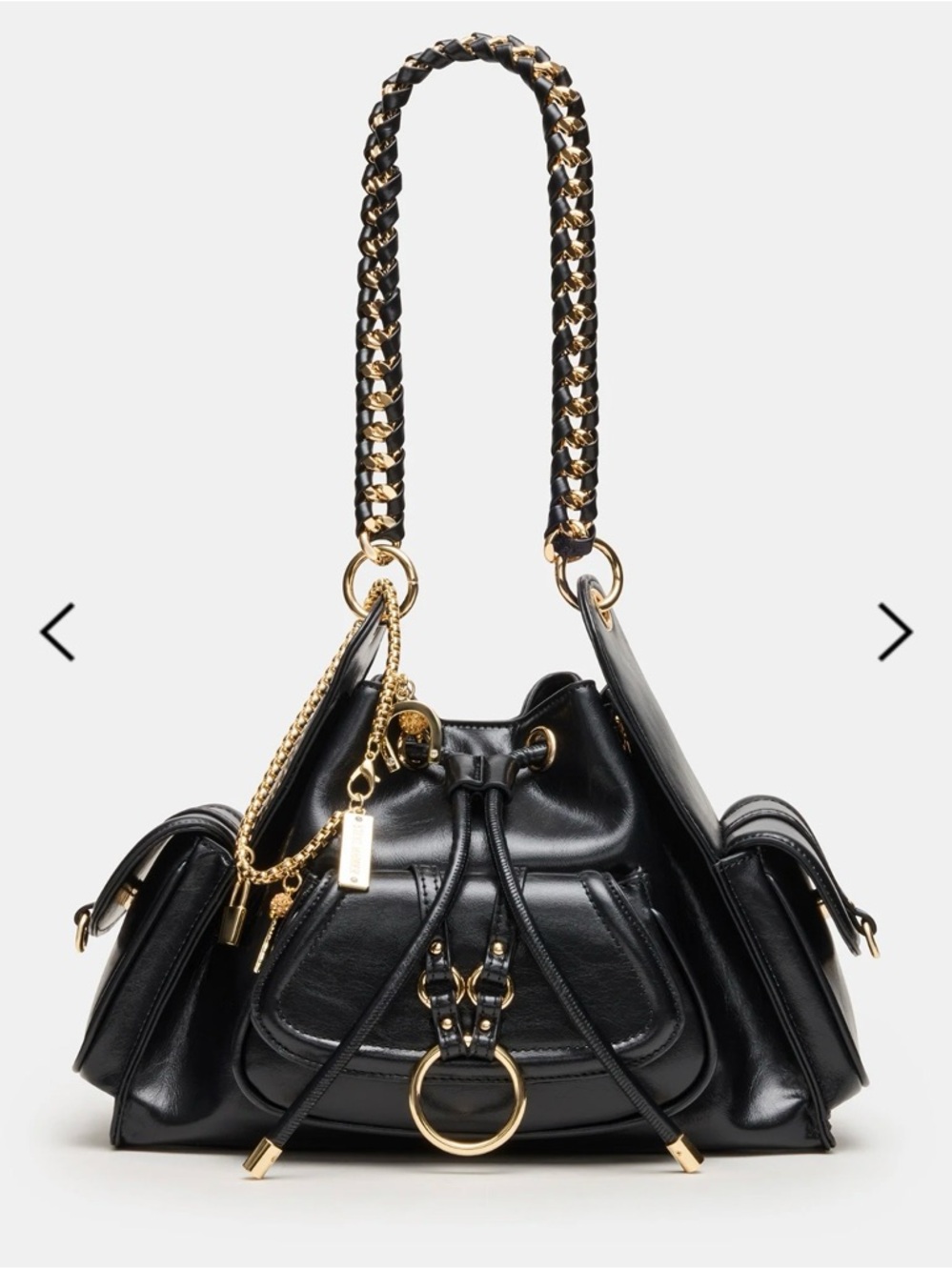 Steve Madden Dru bag. Black Leather Shoulder Bag with Gold Hardware